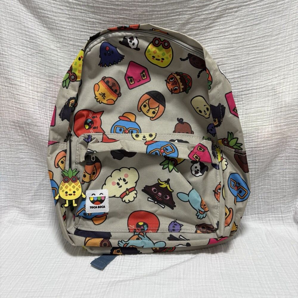 Toca Boca Kids School Backpack All Over Character Print Pineapple Zipper  17 In
